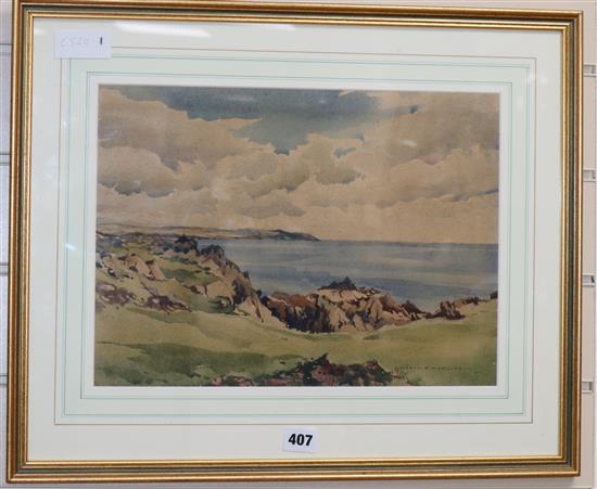 John Hobson Nicholson, watercolour, Coastal scene, 27 x 37cm